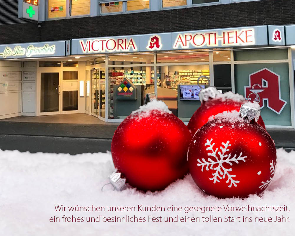Beleuchtete Victoria Apotheke in Lahnstein Weihnachtsgruß